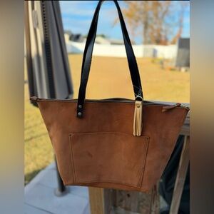 Portland leather cocoa large zippered tote
